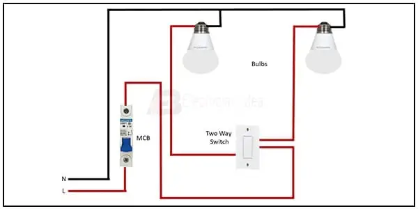 Diagram of 1 Switch 2 Bulb wiring