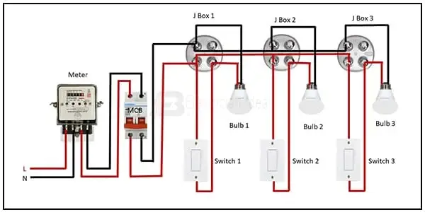 Diagram of 3 Bulb house wiring: