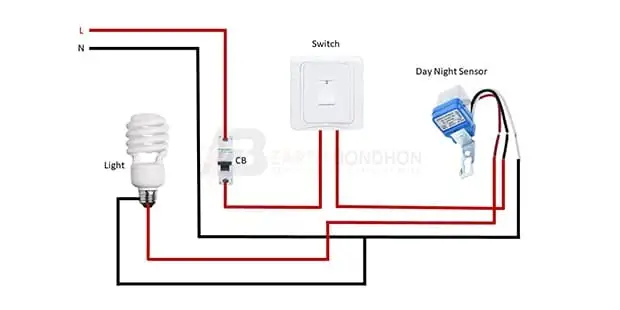 Diagram of photocell sensor wiring: