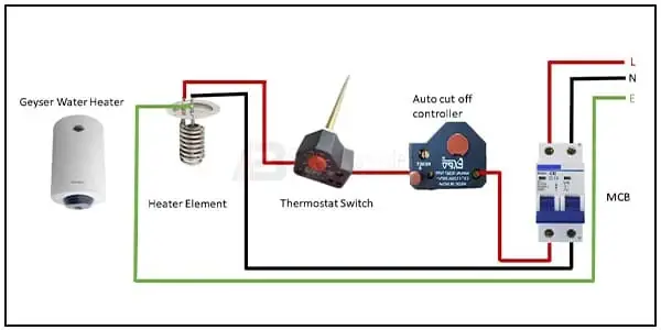 Diagram of Geyser Water Heater wiring: