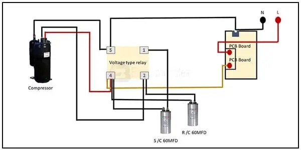 Diagram of  Air compressor starter wiring