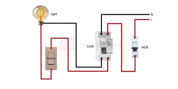 Diagram of one light switch wiring: