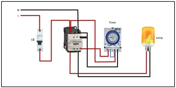 Diagram of Contactor and Timer connection wiring: