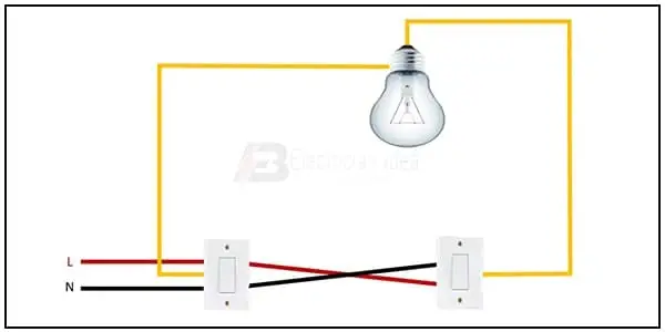 Diagram of 2-way switch with one light wiring: