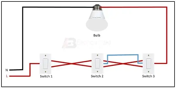 Diagram of light switch wiring: