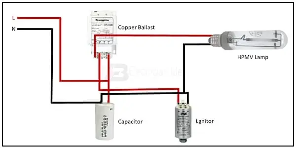 Diagram of Mercury Vapour Lamp Connection wiring: